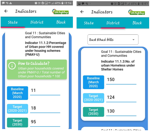 baseline and targets set by the Urban Affairs department for Goal 11 at the State and District level indicators.